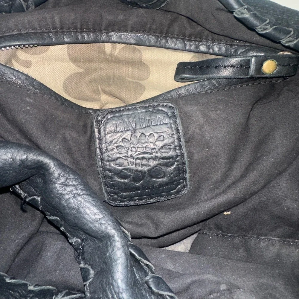 Y2K Lucky Brand Black Pebbled Soft Leather Hobo Shoulder Bag Purse Lace Up Sides